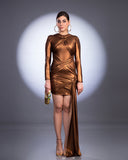 Brown Metallic Bandage Dress