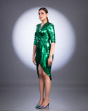 Green Metallic Wrapped Dress
