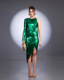 Green Metallic Asymmetrical Dress