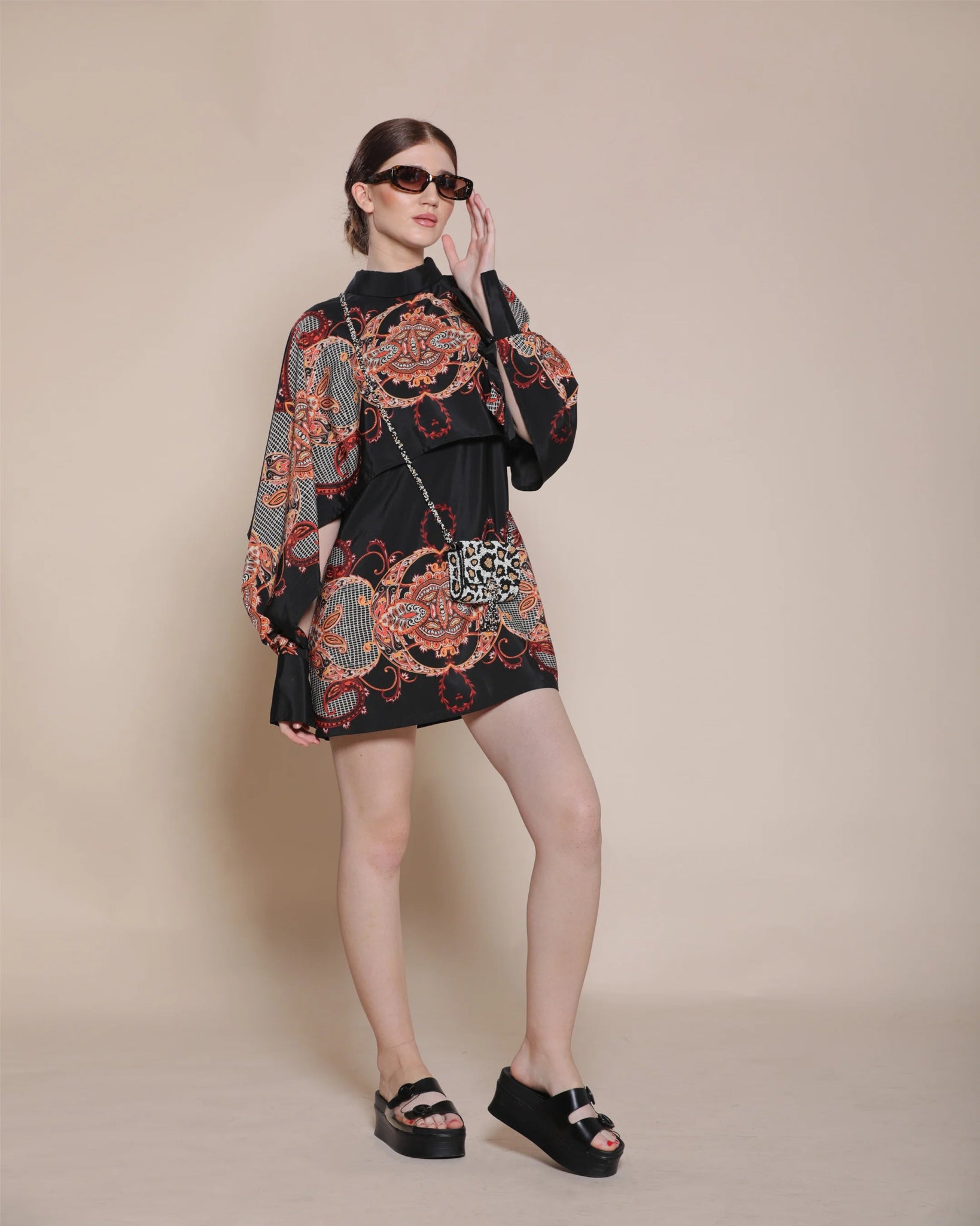 BAROQUE CAPE DRESS (DOUBLE PRINT) - Wabi Sabi