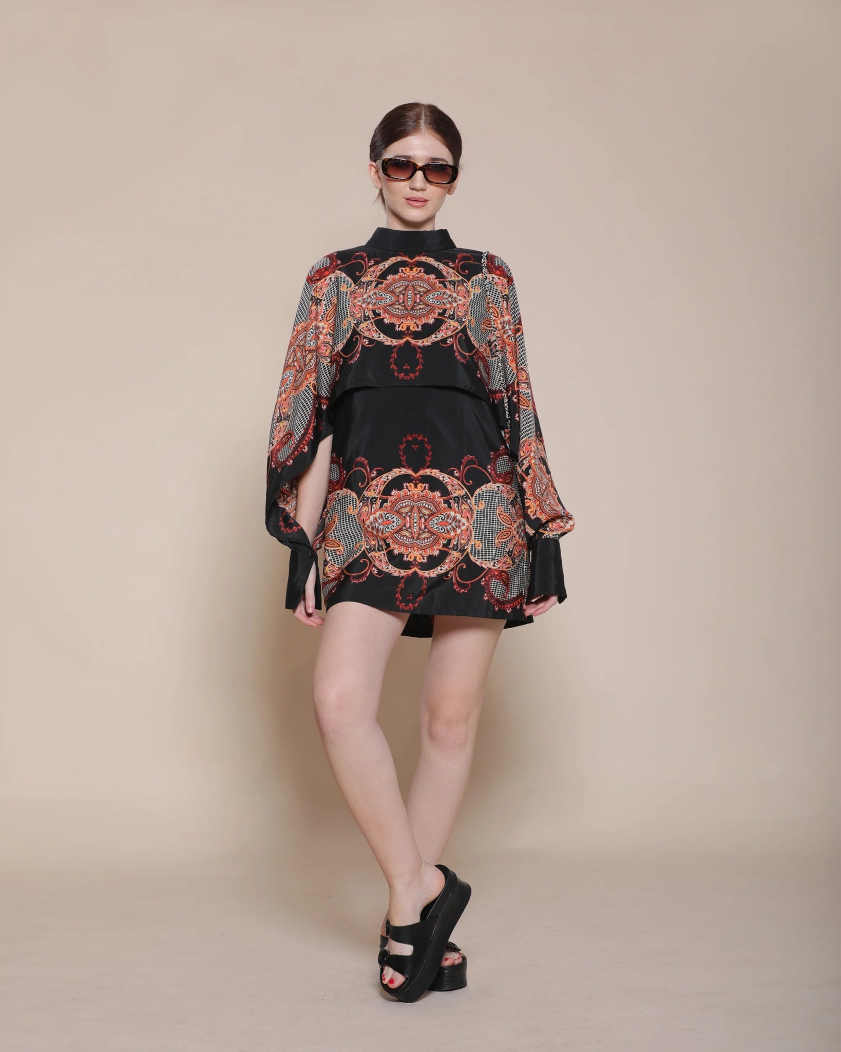 BAROQUE CAPE DRESS (DOUBLE PRINT) - Wabi Sabi