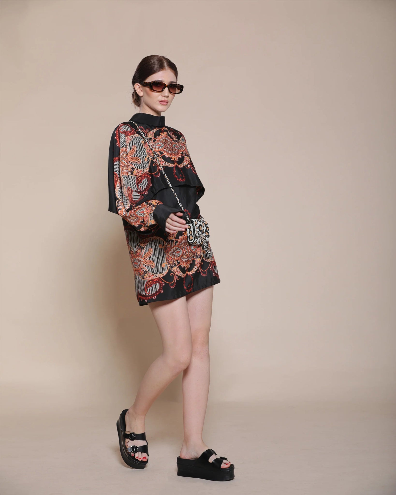 BAROQUE CAPE DRESS (DOUBLE PRINT) - Wabi Sabi