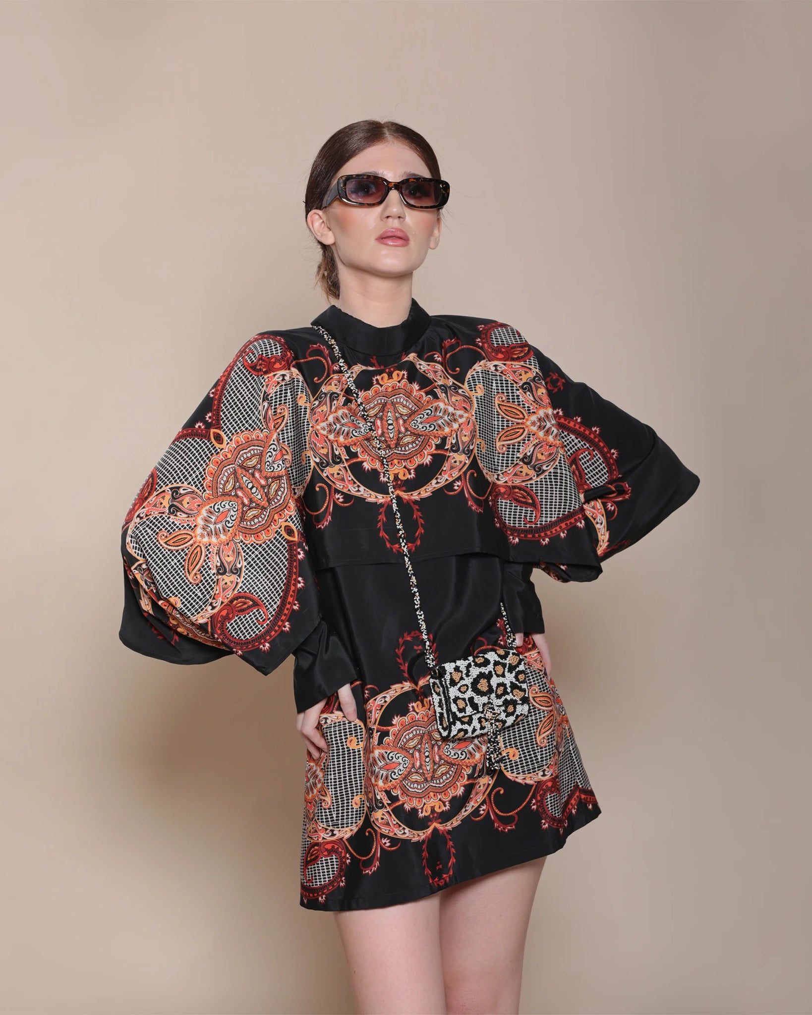 BAROQUE CAPE DRESS (DOUBLE PRINT) - Wabi Sabi