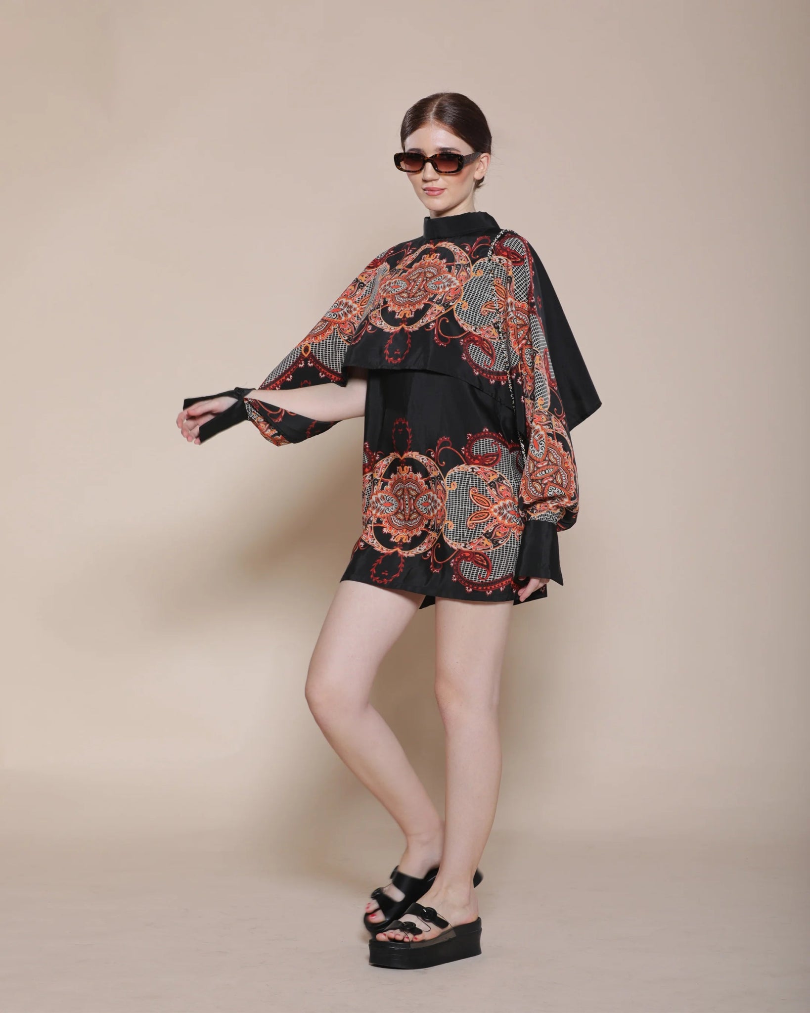 BAROQUE CAPE DRESS (DOUBLE PRINT) - Wabi Sabi