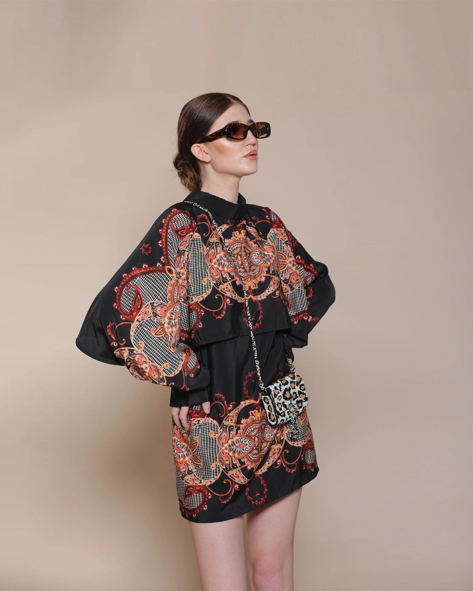 BAROQUE CAPE DRESS (DOUBLE PRINT) - Wabi Sabi