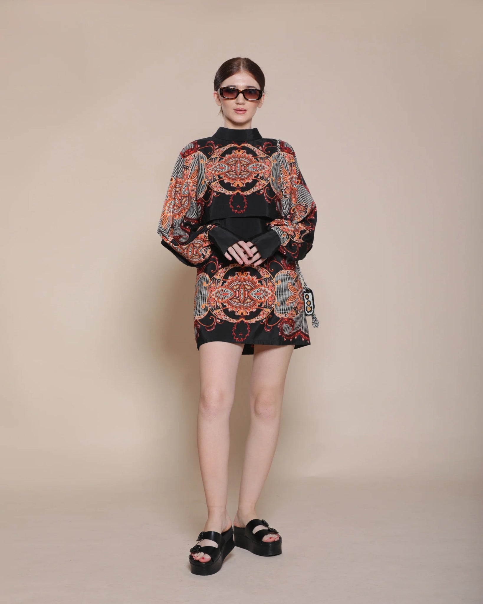 BAROQUE CAPE DRESS (DOUBLE PRINT) - Wabi Sabi