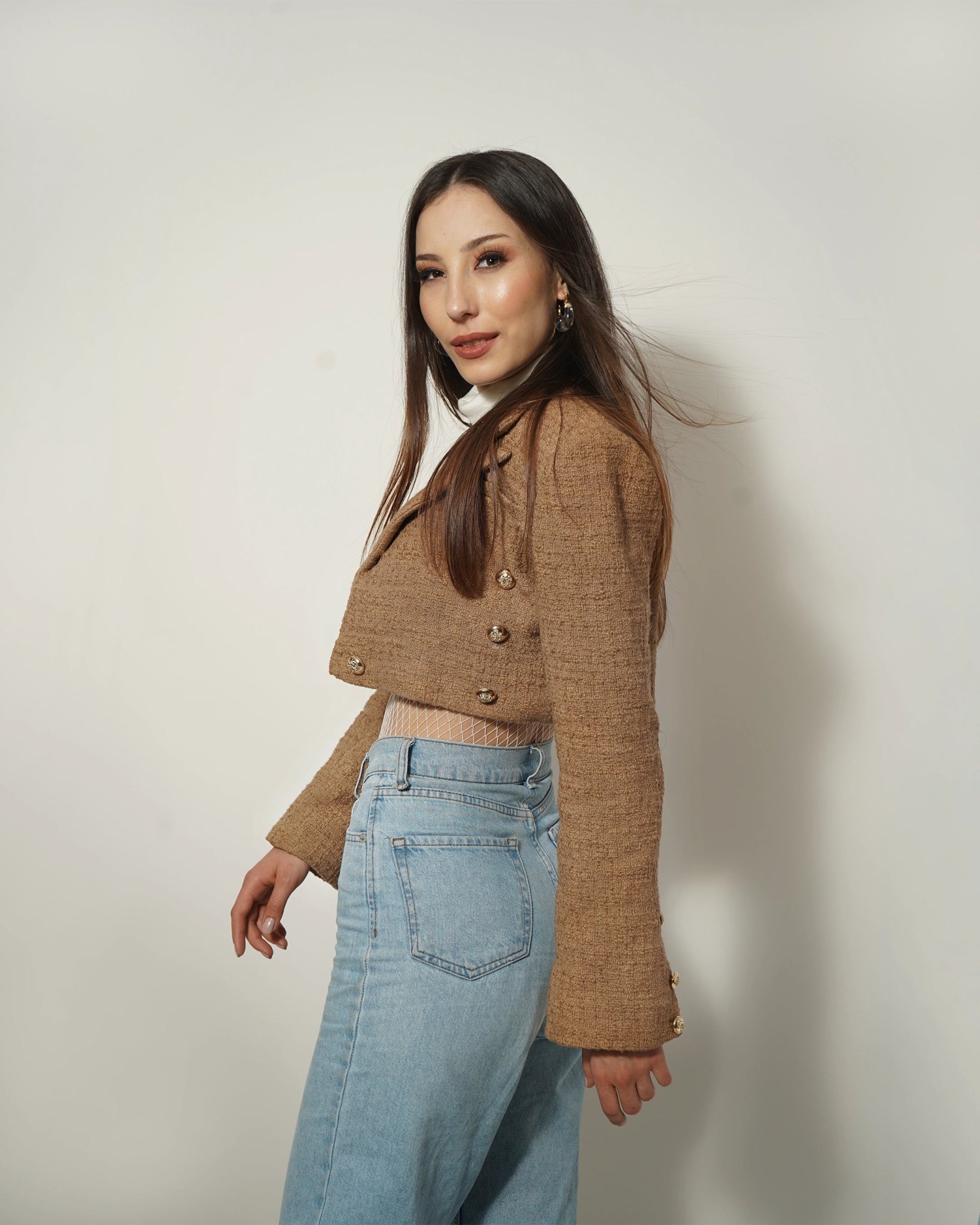 BEIGE CROPPED TEXTURED BLAZER - Wabi Sabi