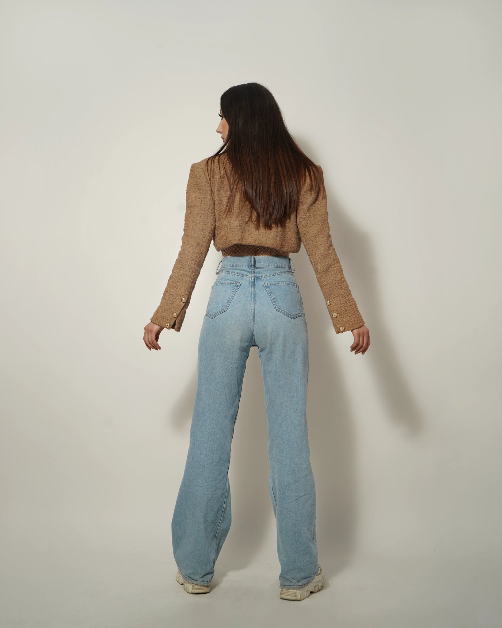 BEIGE CROPPED TEXTURED BLAZER - Wabi Sabi