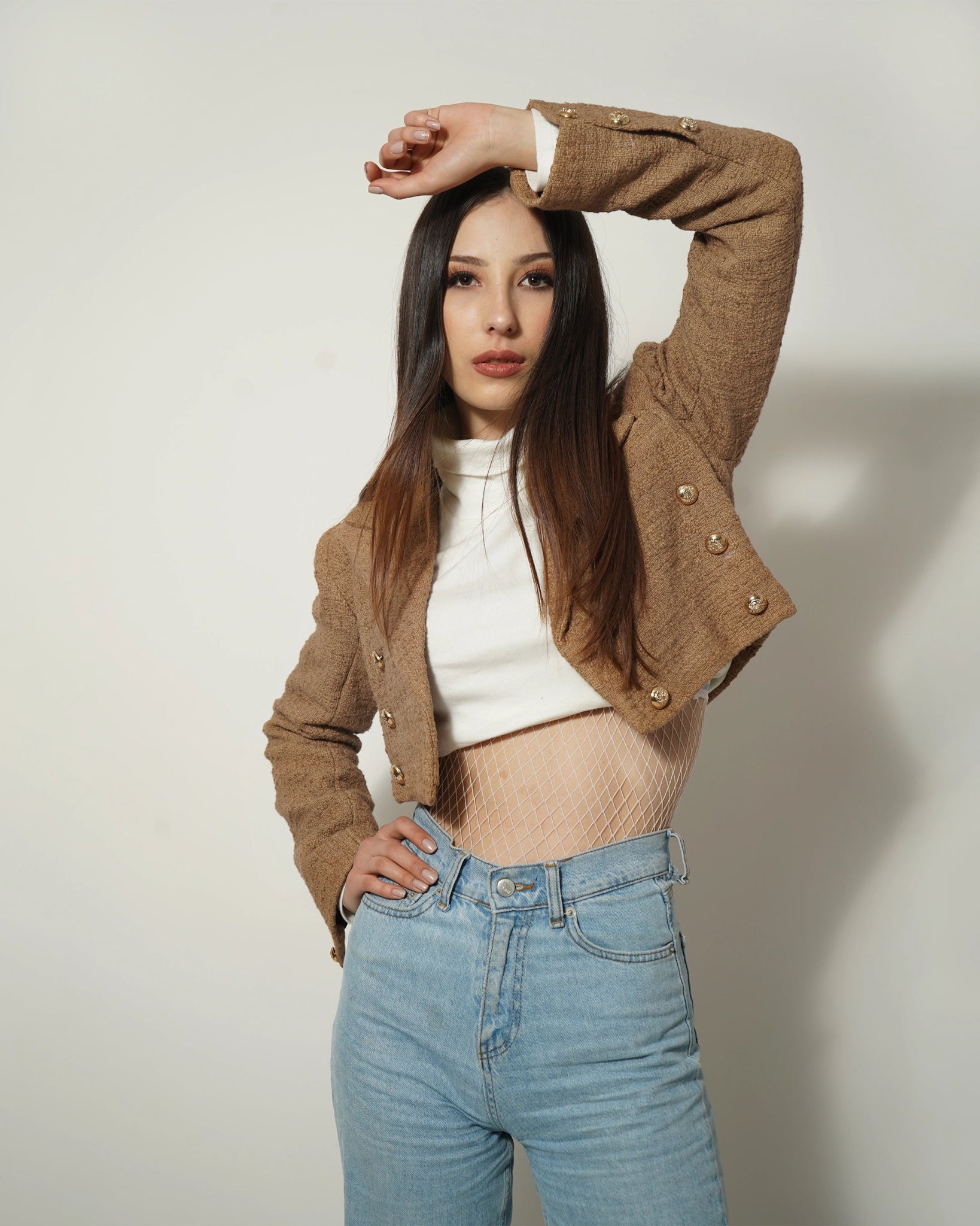 BEIGE CROPPED TEXTURED BLAZER - Wabi Sabi