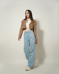 BEIGE CROPPED TEXTURED BLAZER - Wabi Sabi