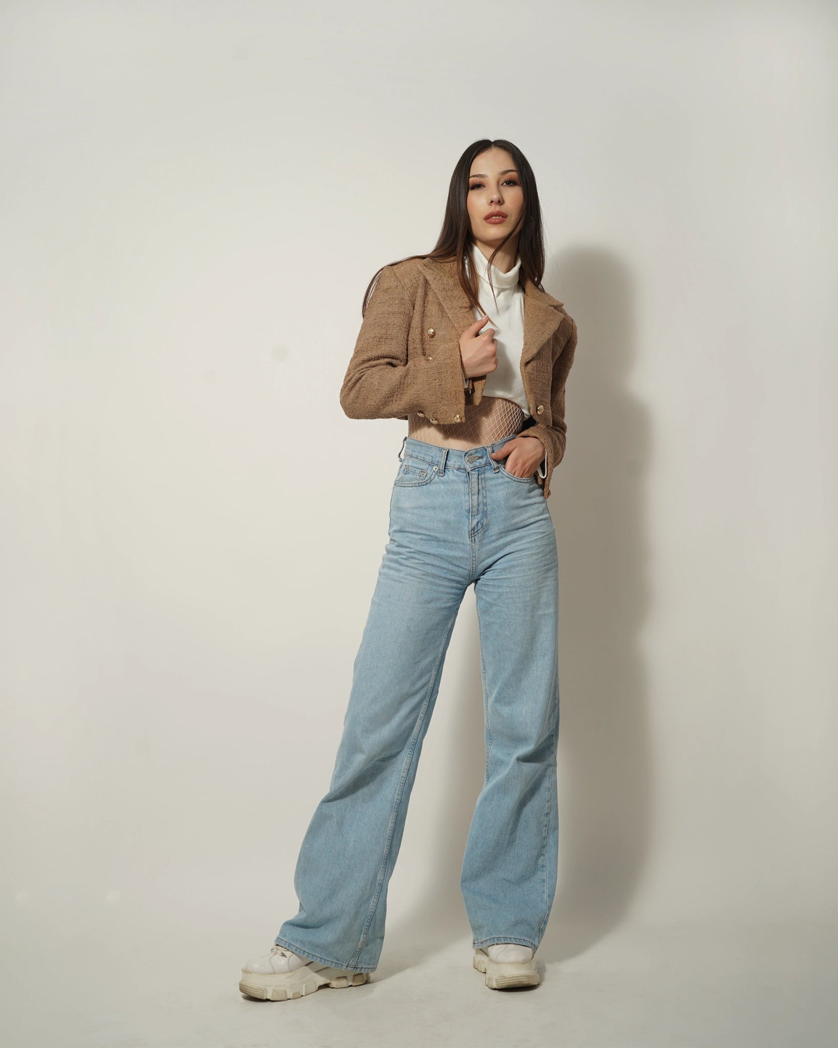 BEIGE CROPPED TEXTURED BLAZER - Wabi Sabi