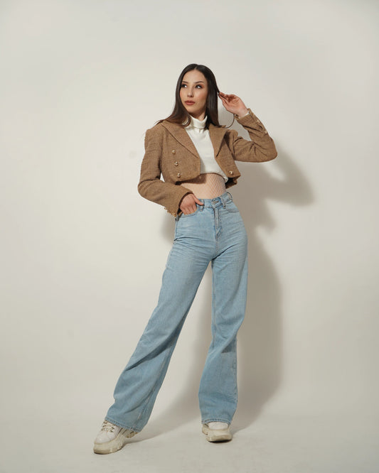 BEIGE CROPPED TEXTURED BLAZER - Wabi Sabi