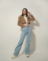 BEIGE CROPPED TEXTURED BLAZER - Wabi Sabi