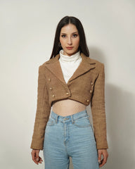 BEIGE CROPPED TEXTURED BLAZER - Wabi Sabi