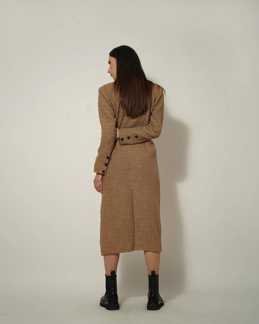 BEIGE LONG TEXTURED COAT - Wabi Sabi