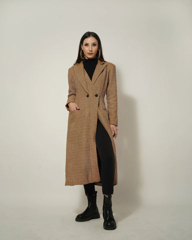 BEIGE LONG TEXTURED COAT - Wabi Sabi