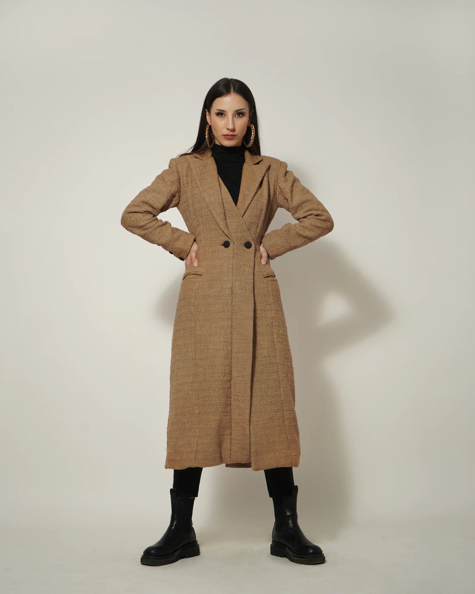 BEIGE LONG TEXTURED COAT - Wabi Sabi