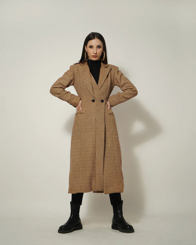 BEIGE LONG TEXTURED COAT - Wabi Sabi