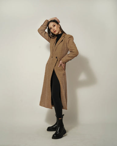 BEIGE LONG TEXTURED COAT - Wabi Sabi