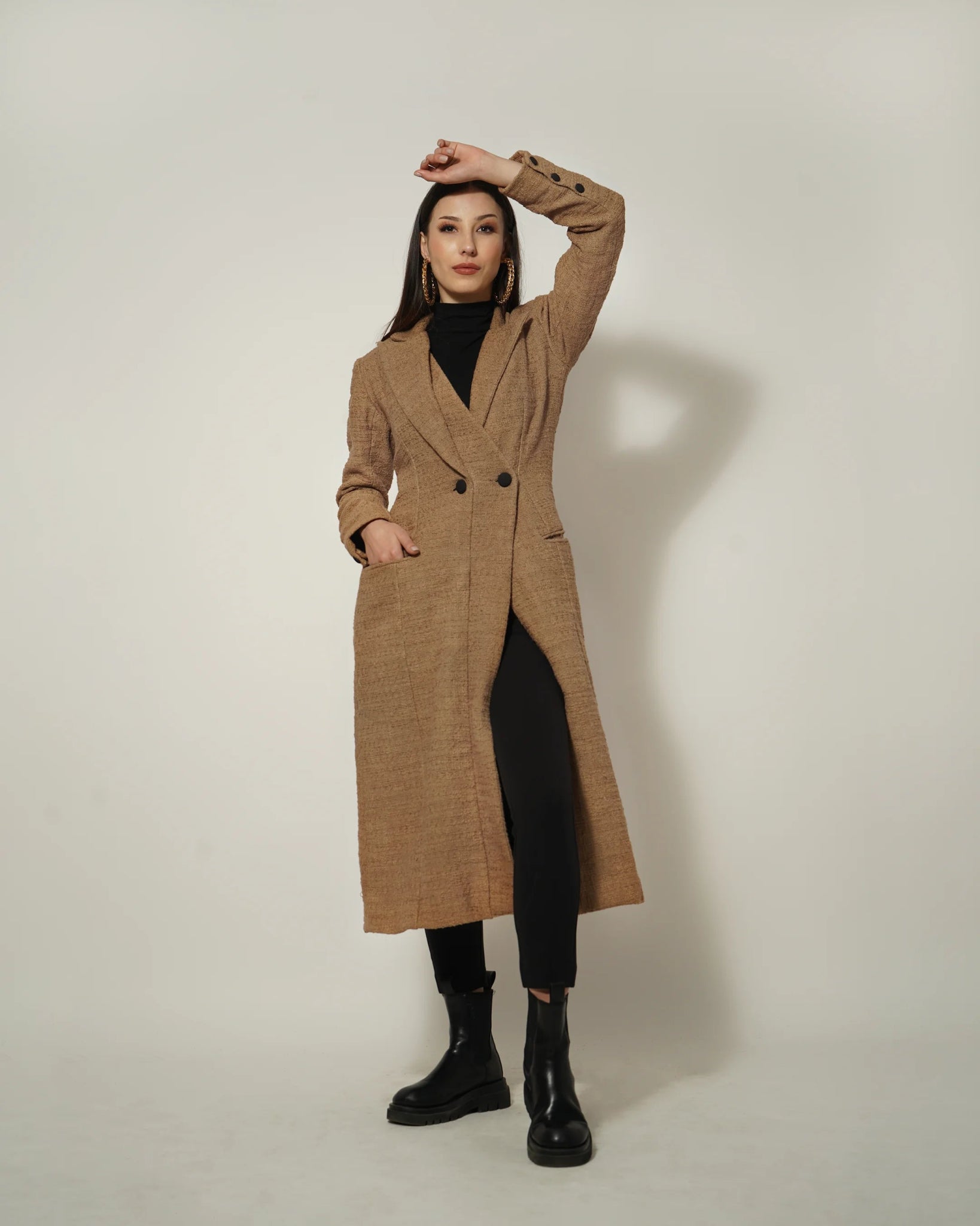 BEIGE LONG TEXTURED COAT - Wabi Sabi