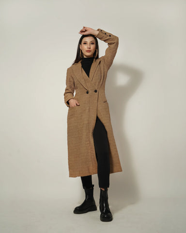 BEIGE LONG TEXTURED COAT - Wabi Sabi