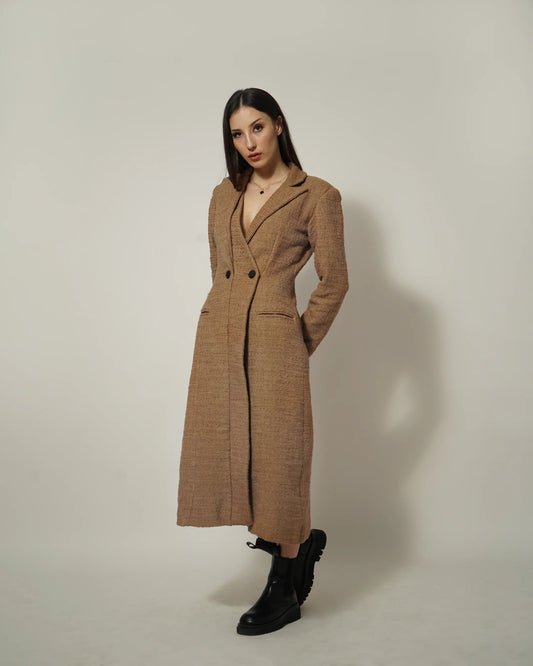 BEIGE LONG TEXTURED COAT - Wabi Sabi