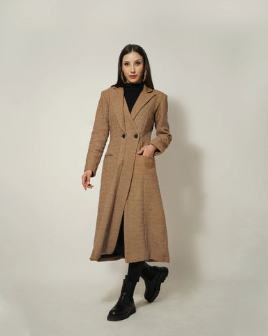 BEIGE LONG TEXTURED COAT - Wabi Sabi