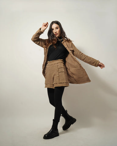 BEIGE TEXTURED SHACKET DRESS - Wabi Sabi