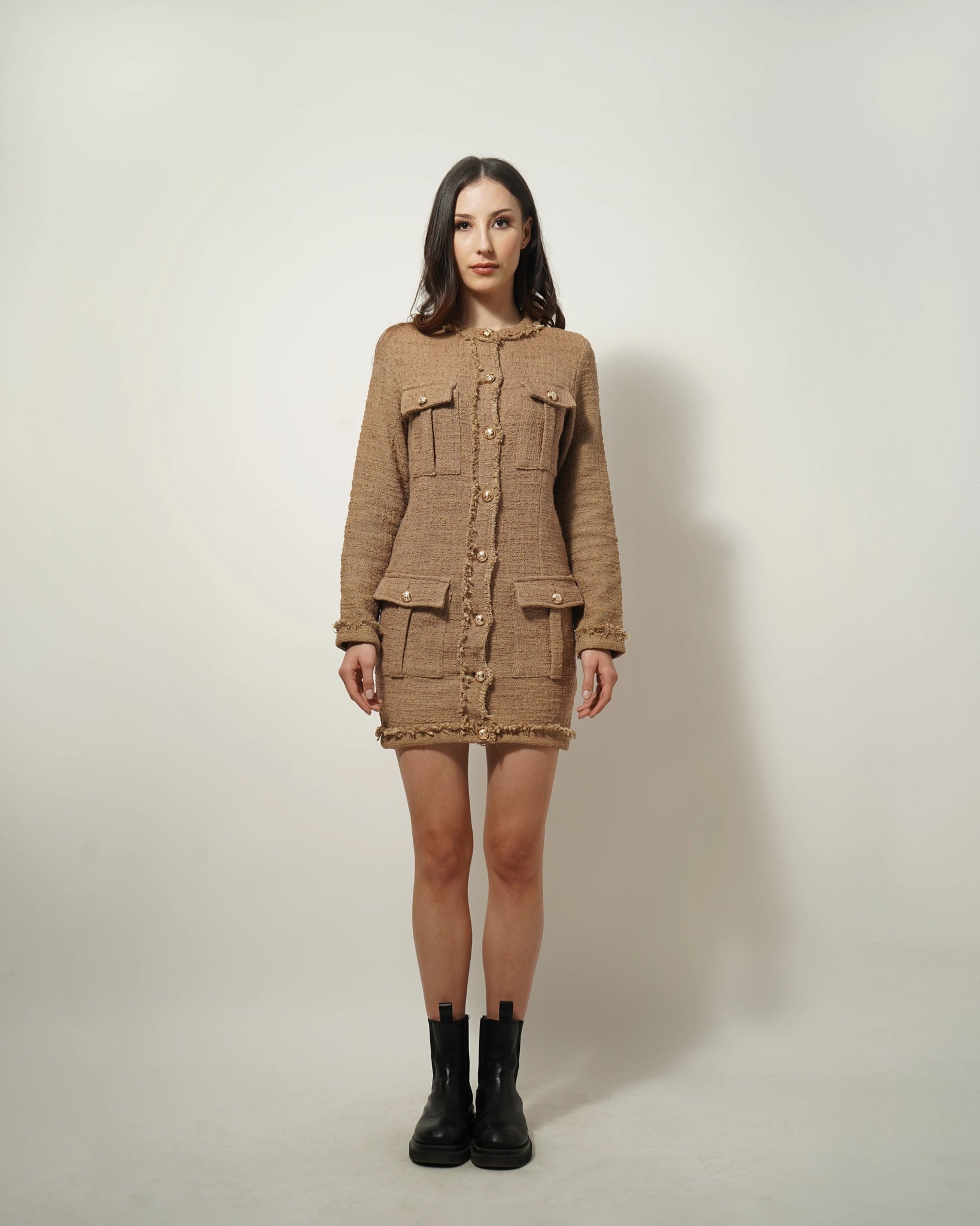 BEIGE TEXTURED SHACKET DRESS - Wabi Sabi
