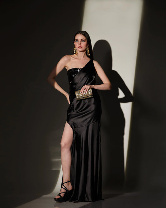 BLACK SATIN GOWN - Wabi Sabi