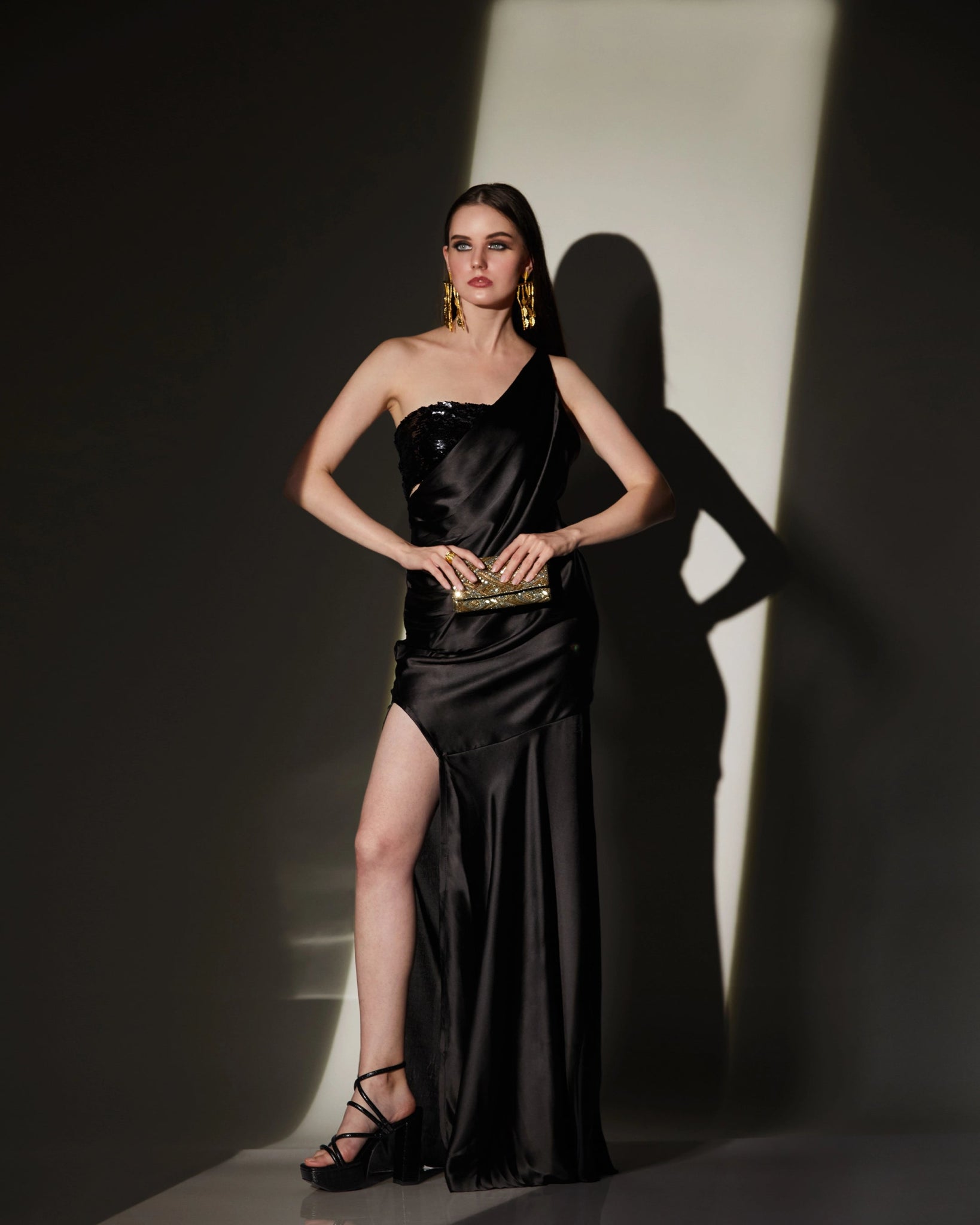 BLACK SATIN GOWN - Wabi Sabi