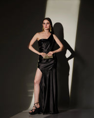 BLACK SATIN GOWN - Wabi Sabi