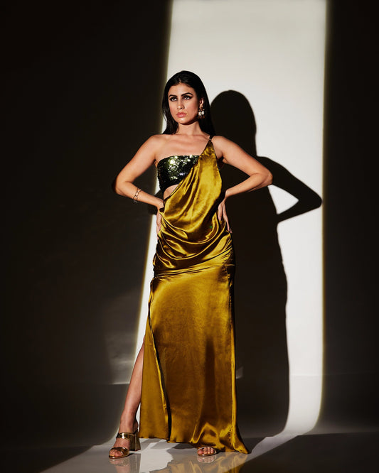 GREEN SATIN GOWN - Wabi Sabi