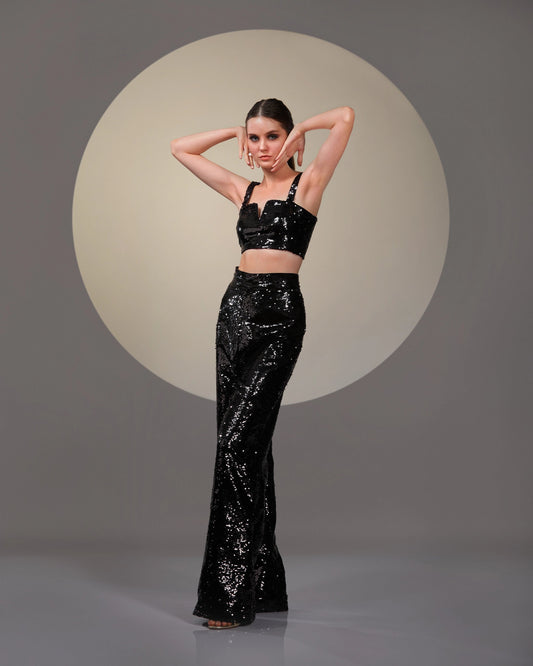 NOIR BLACK CROP TOP-PANT SET - Wabi Sabi