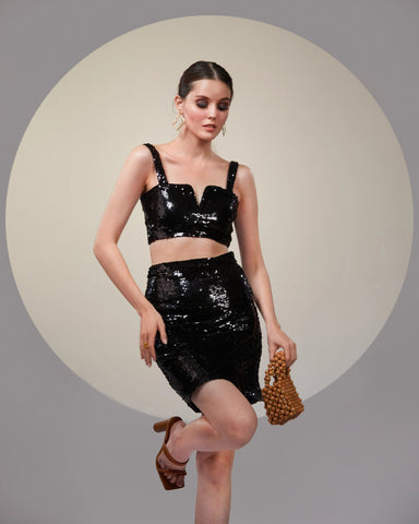 NOIR BLACK MINI SKIRT-CROP TOP SET - Wabi Sabi