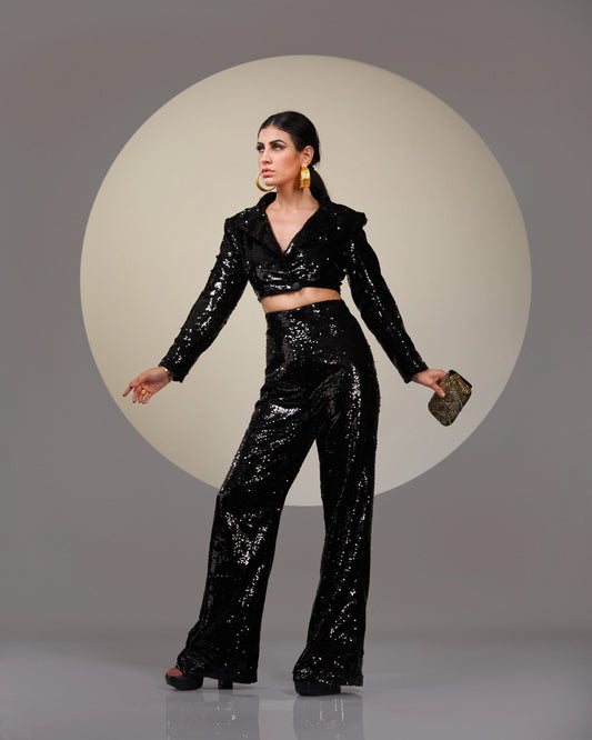 NOIR BLACK PANT-CROPPED BLAZER SET - Wabi Sabi