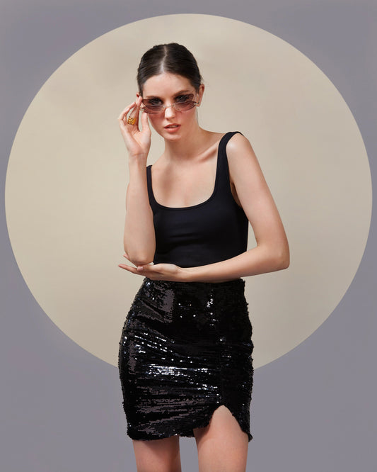 NOIR BLACK SEQUIN MINI SKIRT - Wabi Sabi