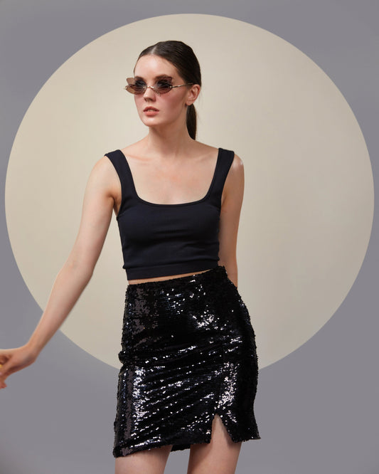 NOIR BLACK SEQUIN MINI SKIRT - Wabi Sabi