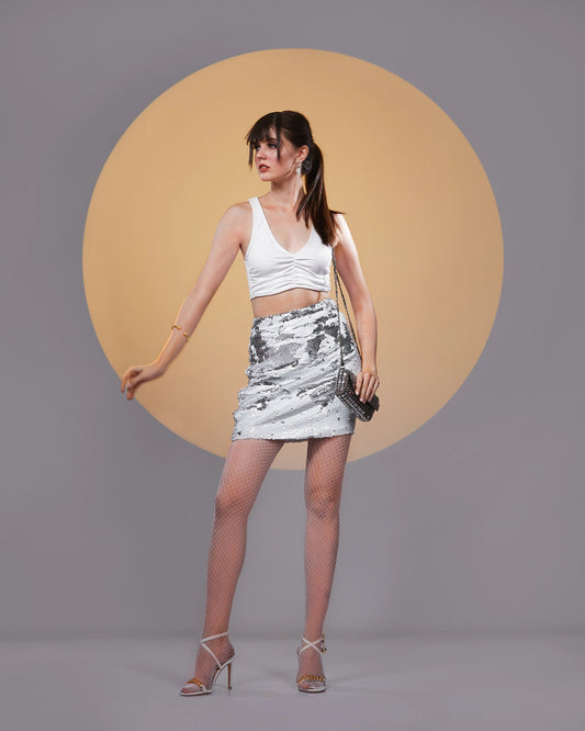 NOIR WHITE-SILVER REVERSIBLE SKIRT - Wabi Sabi