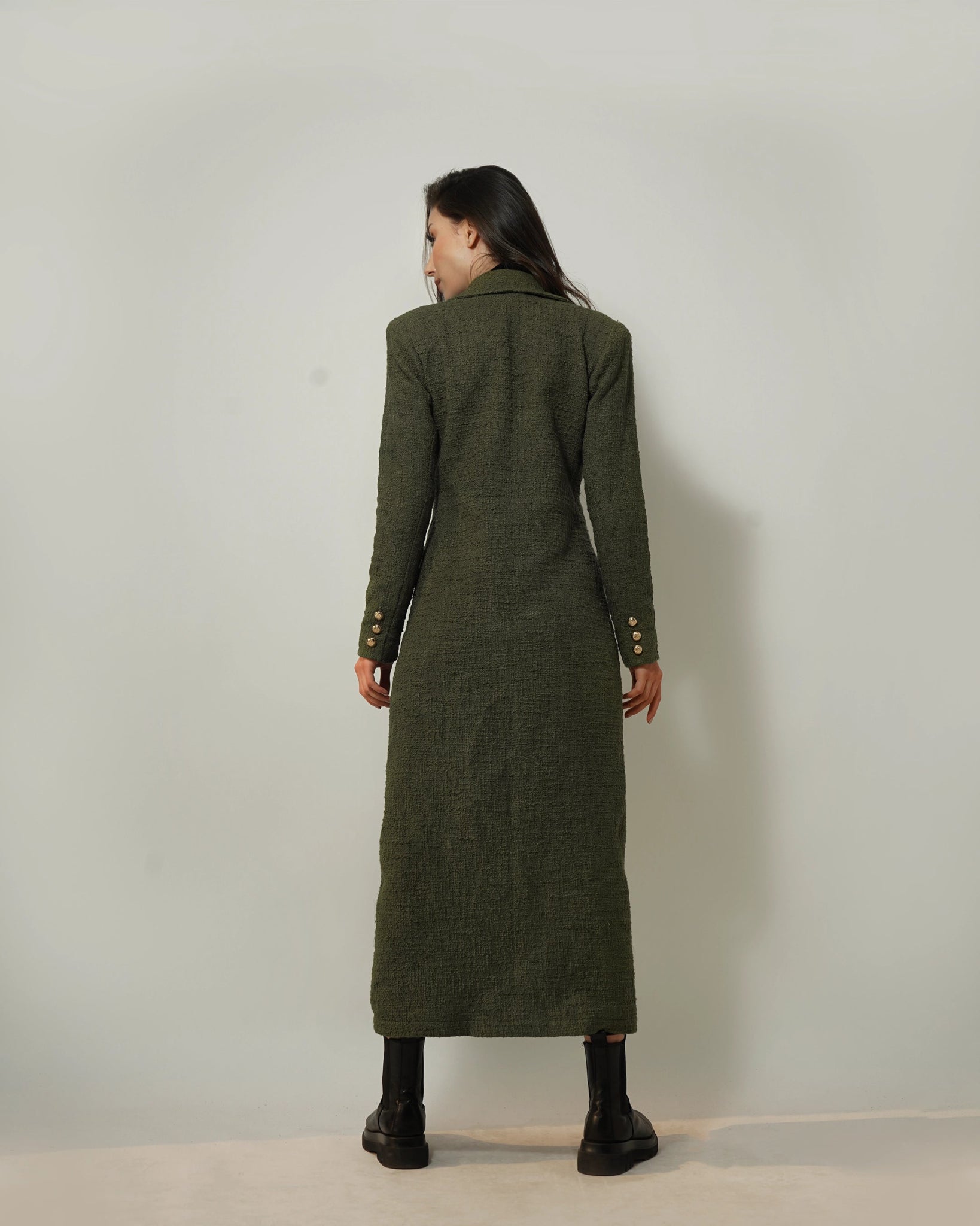 OLIVE TEXTURED LONG BLAZER - Wabi Sabi