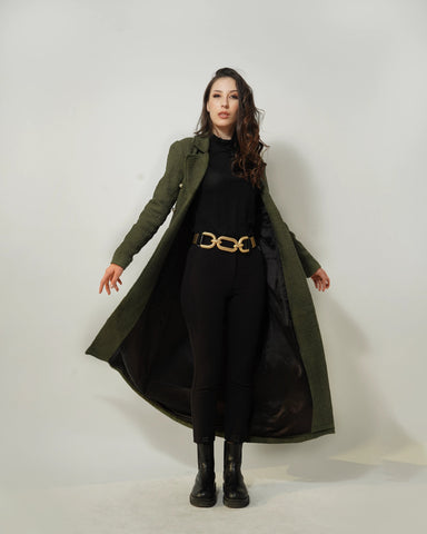 OLIVE TEXTURED LONG BLAZER - Wabi Sabi