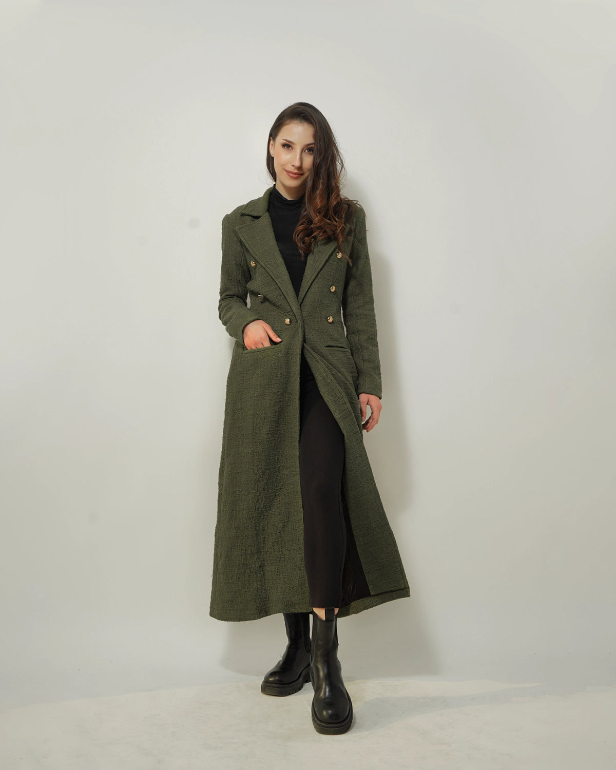 OLIVE TEXTURED LONG BLAZER - Wabi Sabi