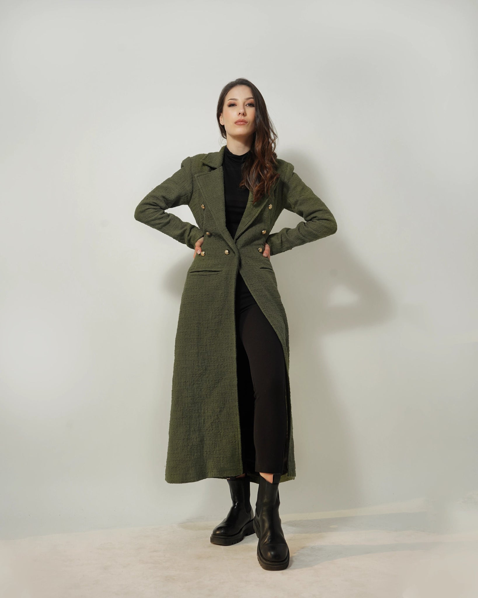 OLIVE TEXTURED LONG BLAZER - Wabi Sabi