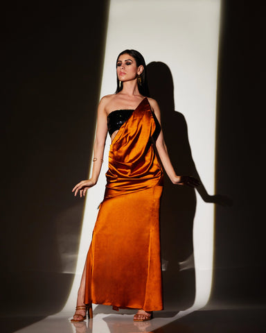ORANGE SATIN GOWN - Wabi Sabi
