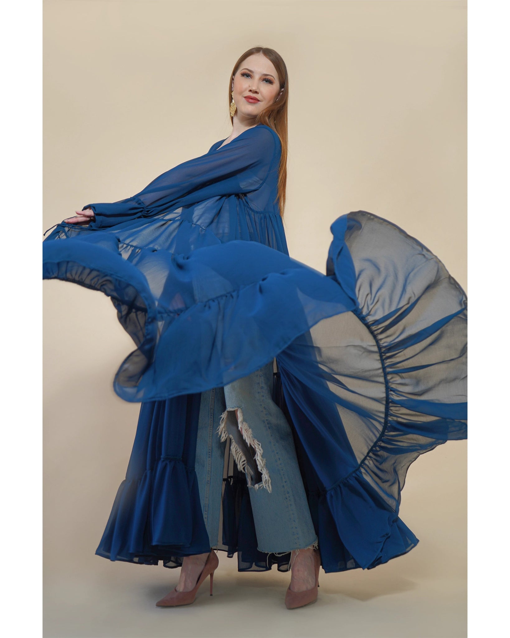 Royal blue chiffon shrug discount