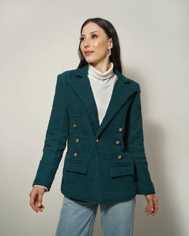 TEAL BLUE TEXTURED BLAZER - Wabi Sabi