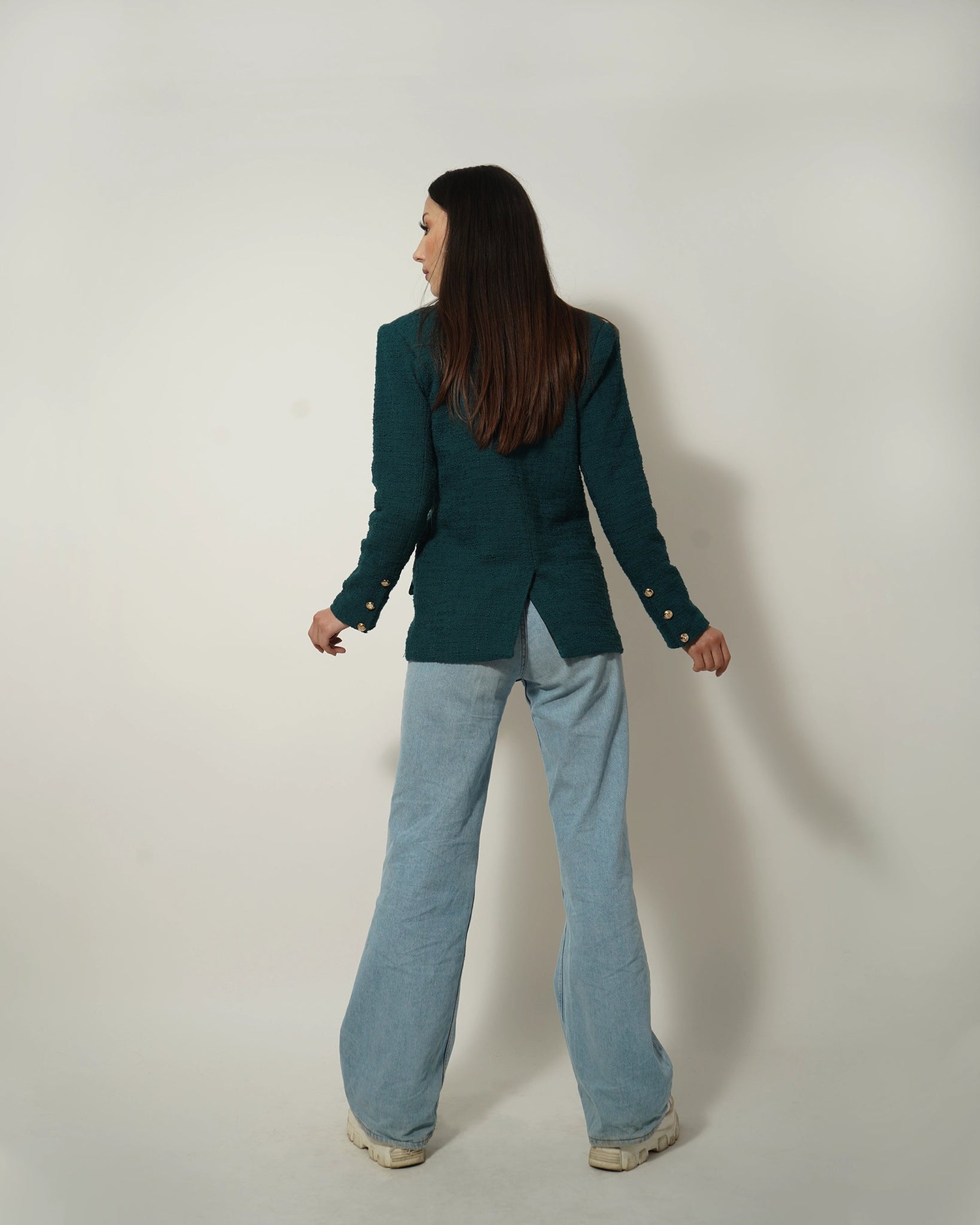 TEAL BLUE TEXTURED BLAZER - Wabi Sabi