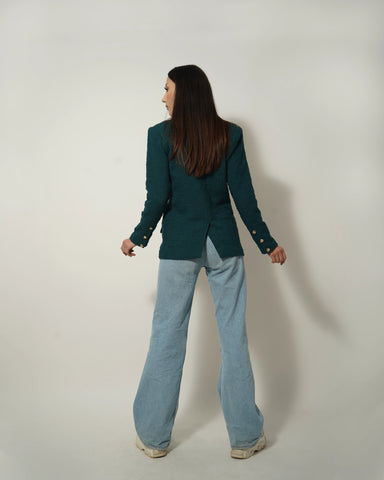 TEAL BLUE TEXTURED BLAZER - Wabi Sabi