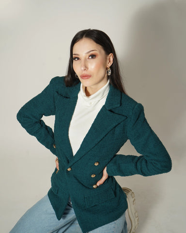 TEAL BLUE TEXTURED BLAZER - Wabi Sabi