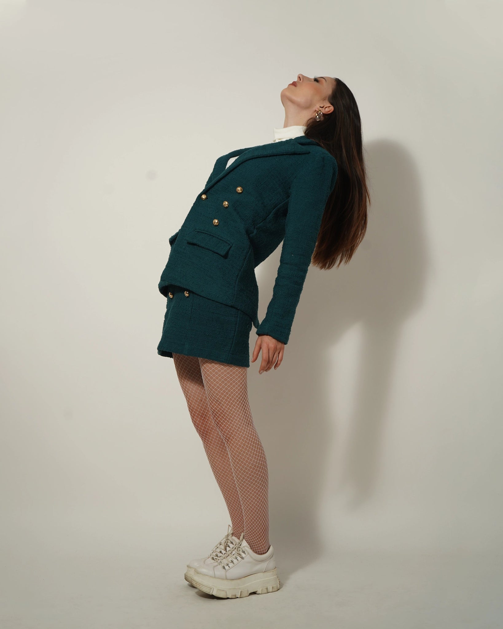 TEXTURED TEAL BLUE BLAZER-SKIRT SET - Wabi Sabi